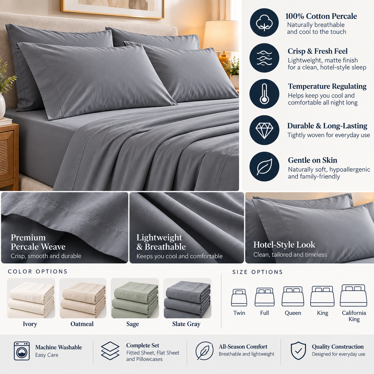 Classic Cotton Percale Sheet Set