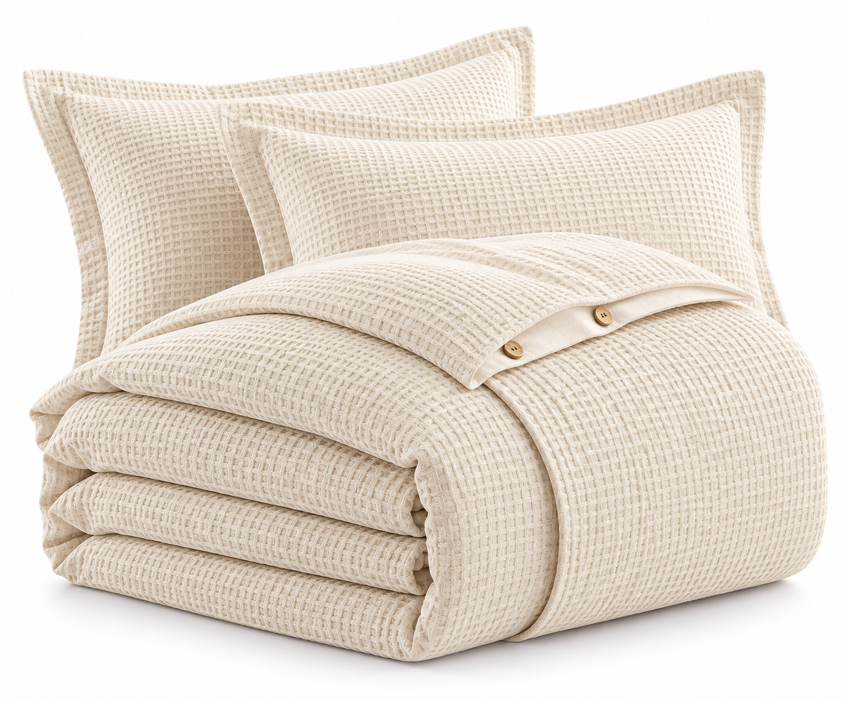 Textured Waffle Duvet Cover Set