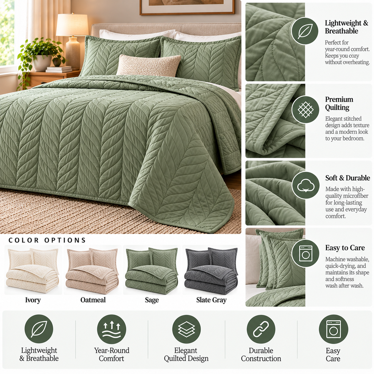 Lightweight Quilted Bedspread Set