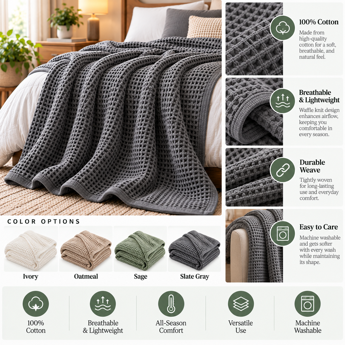 Waffle Knit Cotton Blanket